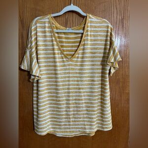 Striped Yellow and White V-Neck Top